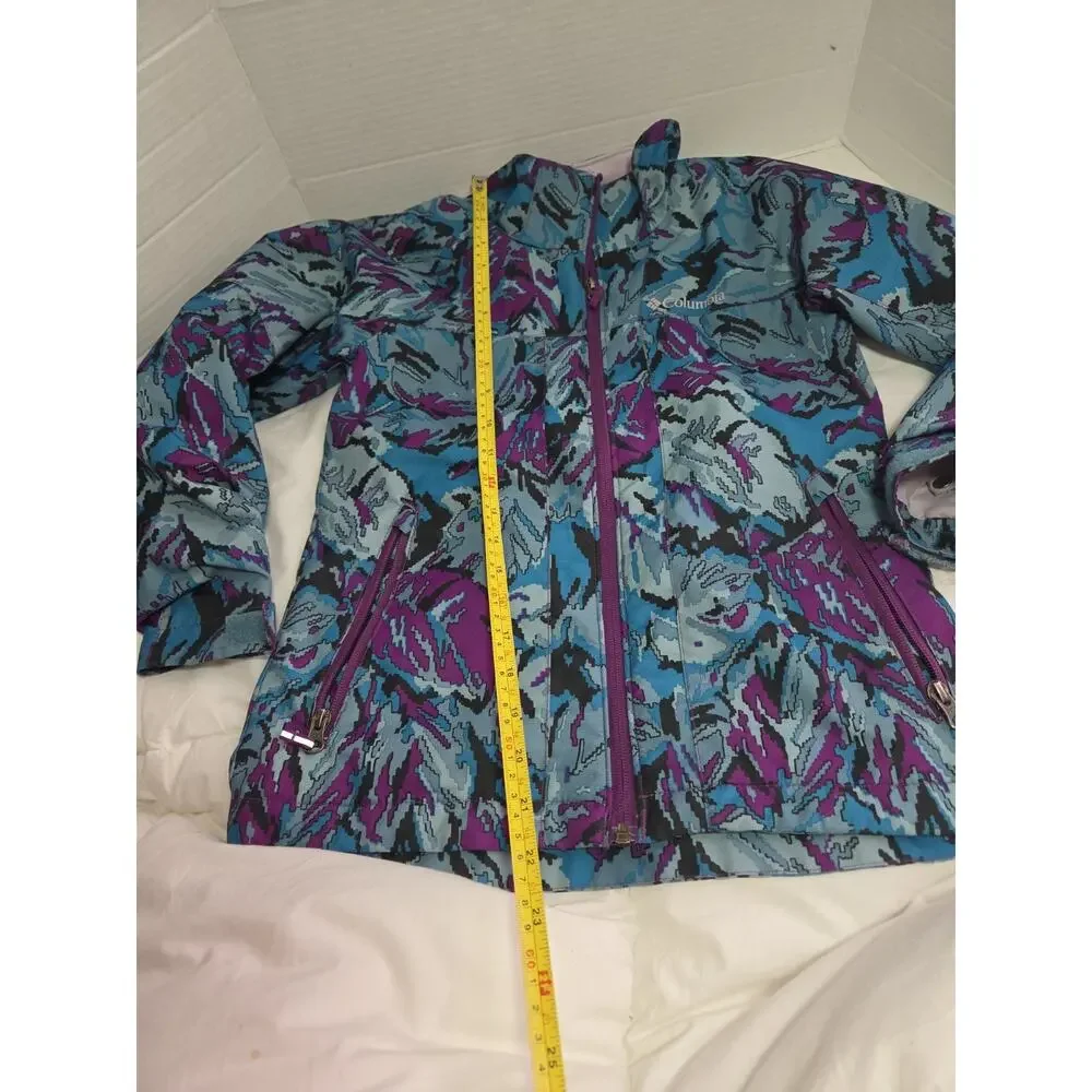 Columbia Jacket Girls Sz 7 8 Blue Abstract Waterproof Ski Snow 3in1 Shell Winter